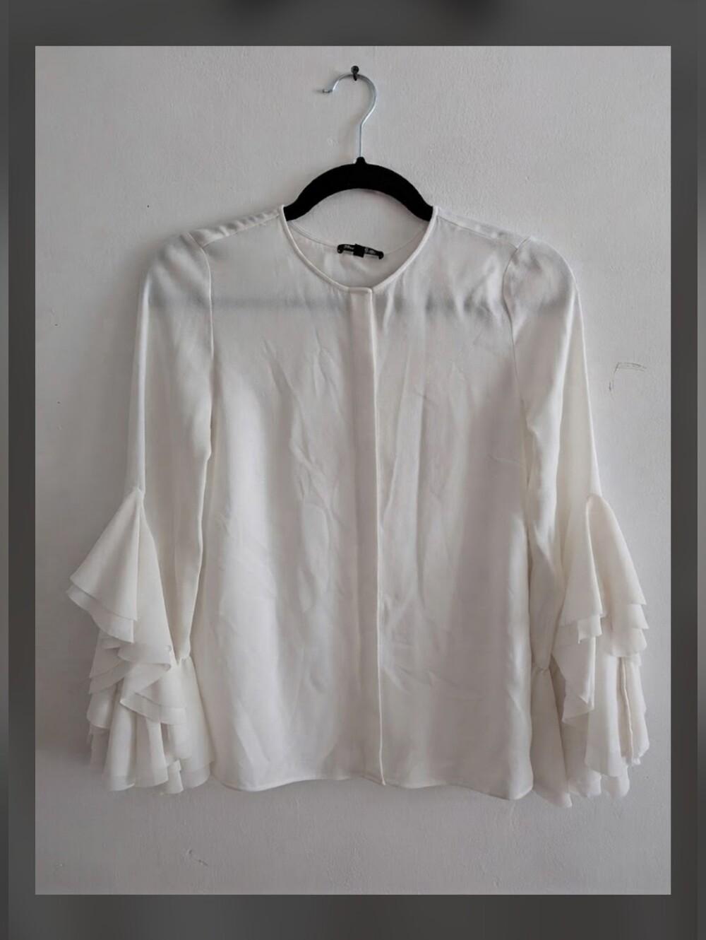 Massimo Dutti White Ruffle Sleeve Women's Blouse - Elegant Layered Sleeves